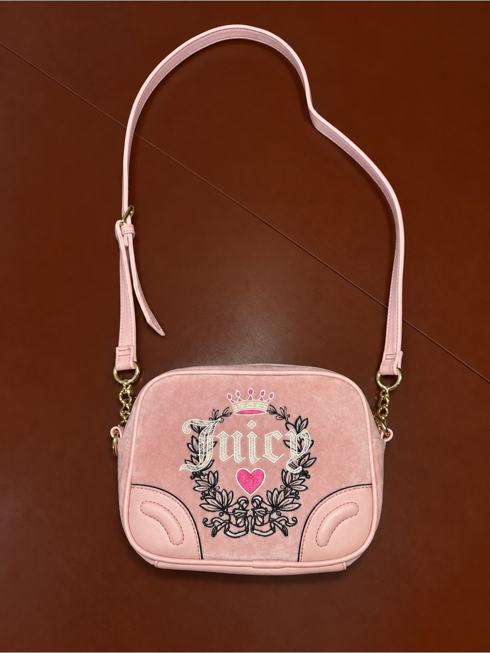 Juicy Couture Light Pink Embroidered Crossbody Bag